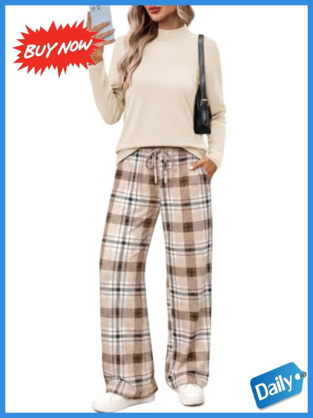 Womens Two Piece Lounge Set Mock Neck Top Wide Leg Pants Matching Set